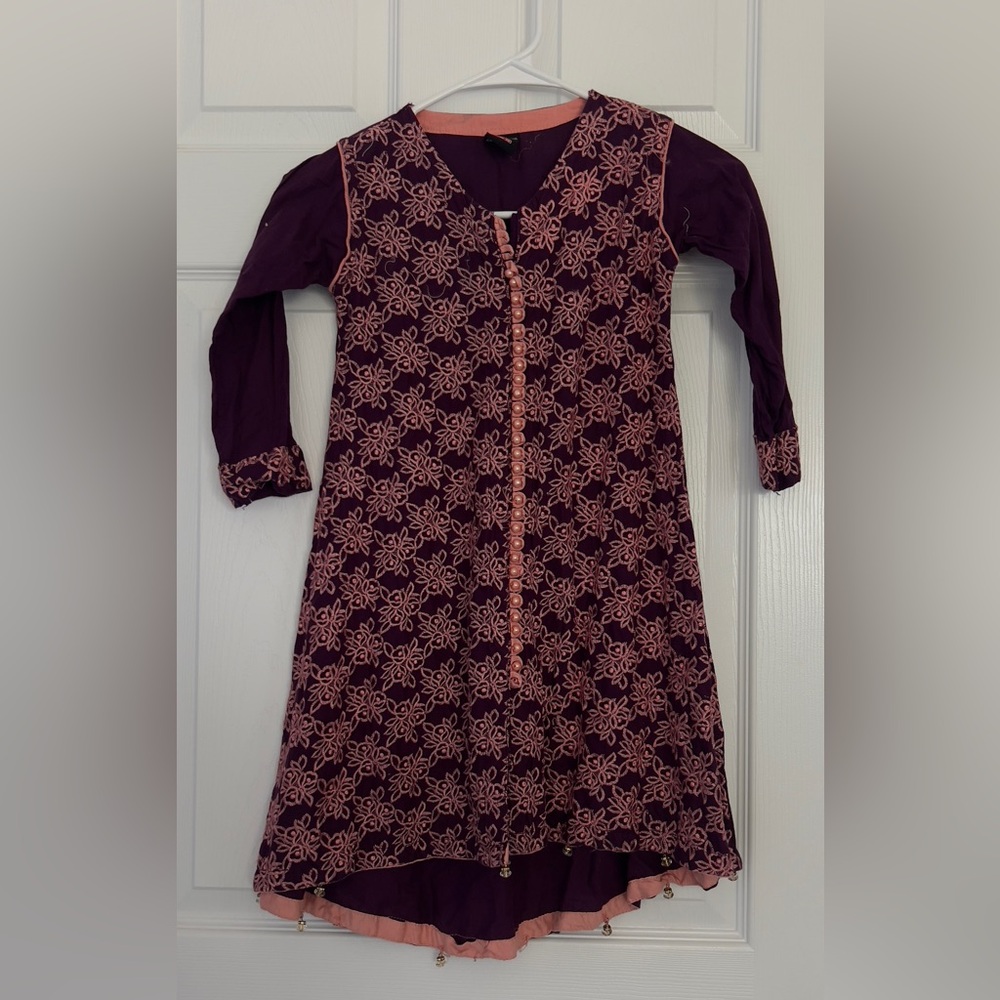 Little Girls Elegant Purple and Pink Floral Dress | Pakistan
